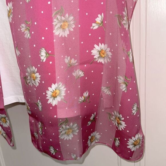 Vintage Pink Semi Sheer Polyester Long Scarf with White Daisy Print - Picture 3 of 6